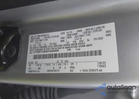 2019 Ford F-150 Xlt из США, поврежденный, VIN 1FTEW1CB9KFA66800